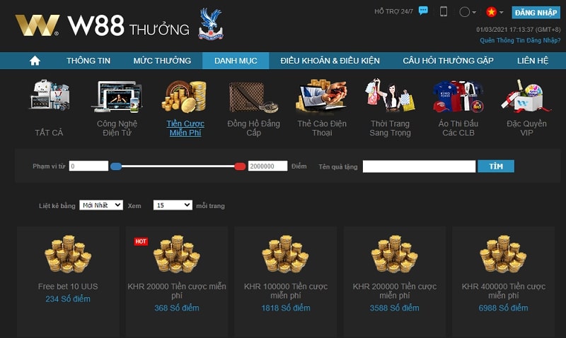 Điểm thưởng w88bai Quà Từ Điểm Thưởng Trên W88bai